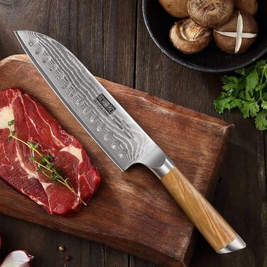 Японський ніж Santoku HOSHANHO з дамаської сталі, 18 см - гострий кухонний ніж з ергономічною ручкою, 67 шарів, у подарунковій коробці