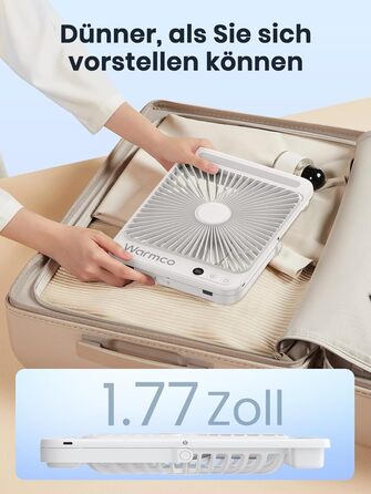 Вентилятор для кемпінгу Warmco 20000mAh з лампою та дисплеєм, 15-48 годин роботи, тихий, ультратонкий, з гачком, USB, для намету, відпочинку, офісу, автодому, спальні