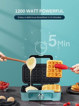 Контактний гриль-тостер 3 в 1 1200W з регулюванням температури, антипригарне покриття, LED-дисплей, нержавіюча сталь/блакитний