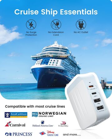 Універсальний адаптер LENCENT з USB зарядкою 45W, 4 порти (2x USB-A, 2x USB-C) - EU/US/UK/AU