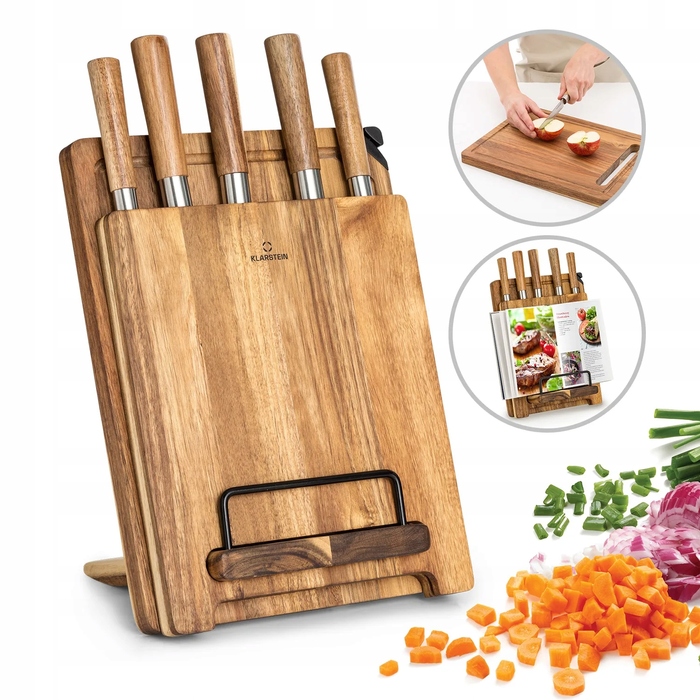 Набір кухонних ножів з підставкою (5 шт.) та 3 дошки для нарізки — комплект гострих ножів