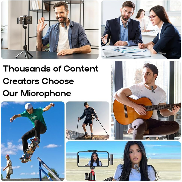 Бездротові кліп-мікрофони для iPhone/Android/комп'ютера/iPad - 2 шт. з шумозаглушенням для відеозйомки, Vlogging, TikTok, YouTube, Plug-and-Play