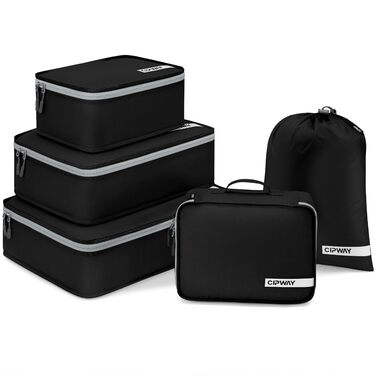 Органайзер для валізи Cipway, 5 шт. - кубики для одягу, нейлон, сірий (5PCS, чорний)