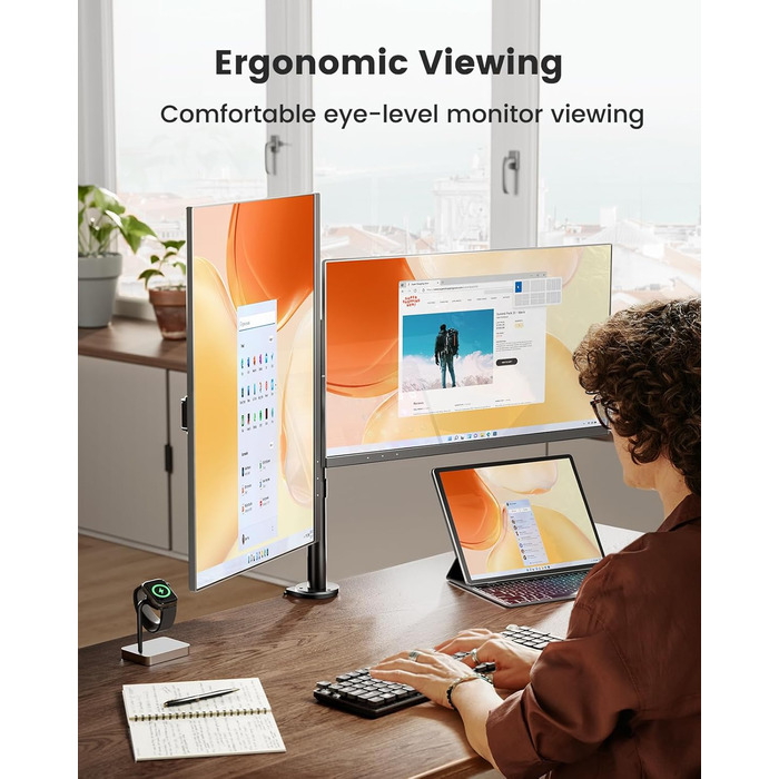 Кріплення для монітора ErGear на 2 монітори (13-32 дюйми), регульоване, поворотне, нахилене, поворотне, VESA 75/100, чорний