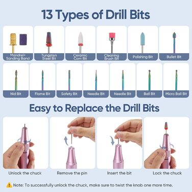 Електричний апарат для манікюру та педикюру з 15 насадками та 30 шліфувальними стрічками. Регулювання 0-35000 об/хв. Портативний.