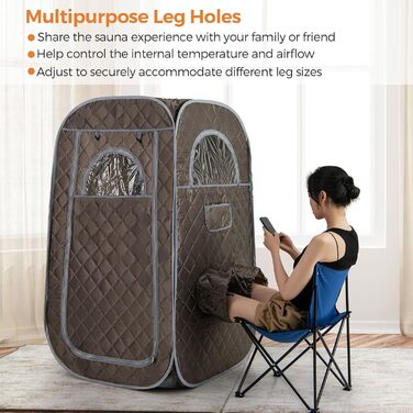 Портативна парова сауна HOMASIS для дому з генератором пари 3 літри, з пультом дистанційного керування, 9 температурних режимів та 9 таймерів, мобільний сауна-тент з відкидним стільцем та масажером для ніг (сірий)