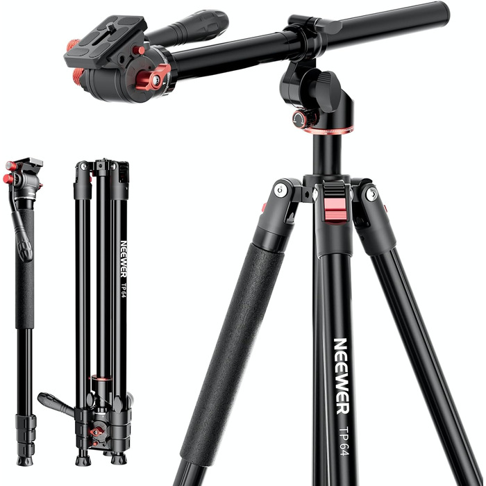 Штатив для камери NEEWER з моноподом, 72 дюйми, алюміній, міцна конструкція для DSLR, екшн-камер, відеокамер, кульковий голковий вушко 360°, платформа Arca-Swiss, максимальне навантаження 15 кг, серветка для очищення