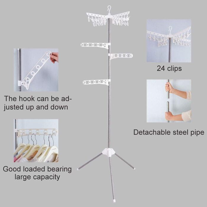 BAOYOUNI Folding Clothes Rack Clothes Drying Rack Garment Rack Clothes Rack Universal Clothes Dryer, with 5 Folding Clothes Hooks, Space-Saving, for Shirts, Blouses, Sweaters, Dresses