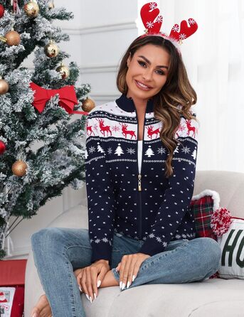 Синій жіночий святковий светр-кардиган Sykooria з капюшоном та блискавкою, теплий, на блискавці, для святкування Різдва, розмір S-XXL