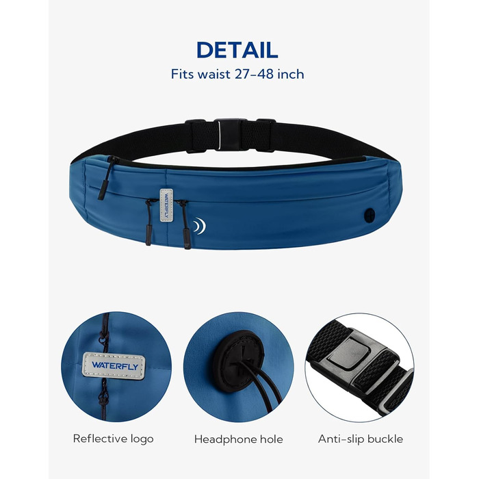 Водостійкий пояс для телефону Waterfly: пояс-сумочка для бігу, джогінгу, спорту та подорожей (темно-синій)