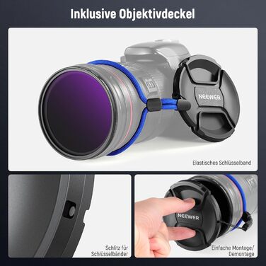 NEEWER Змінний ND-фільтр ND2-400 (1-9 Stop) для об'єктивів 62mm з кришкою, стрічкою та серветкою