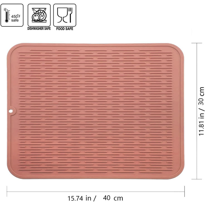 Килимок для посуду WXFLGH 40x30 см, силіконовий, термостійкий, неслизький, рожевий