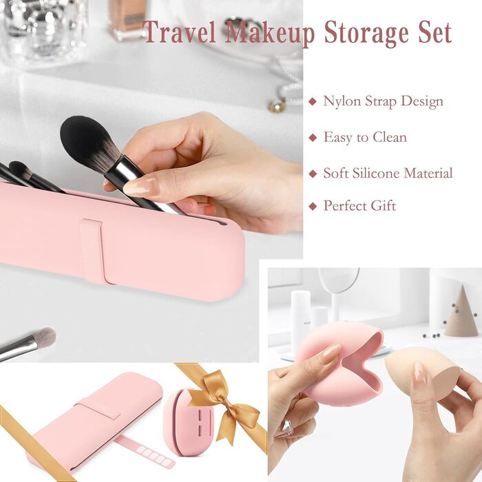Набір для макіяжу Travel Essentials: органайзер для пензлів та кейс для Beauty Blender, рожевий