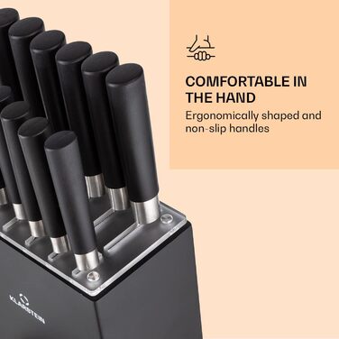 Набір ножів Klarstein 13-Piece з бруском, кухонні ножі зі сталі, японський стиль, чорний