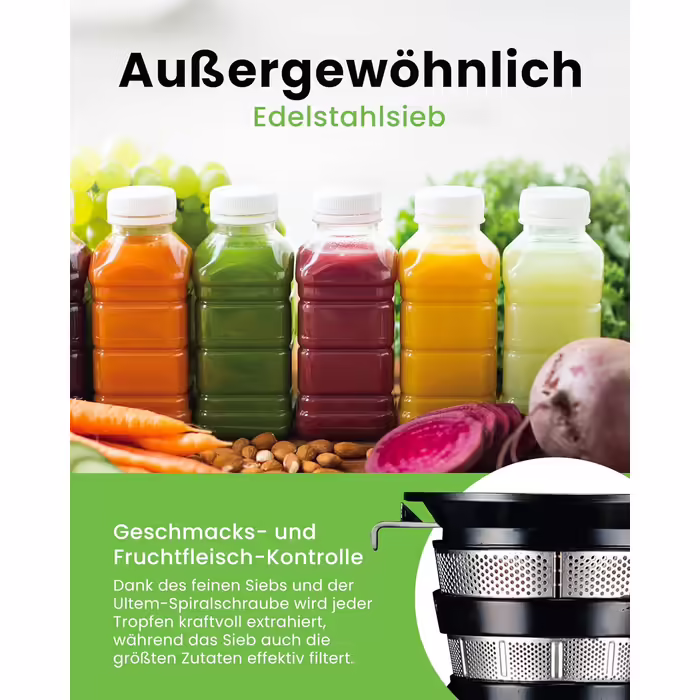 Hurom Slow Juicer | Juices Vegetables and Fruit | H320N | Electric Cold Press | Quiet Motor | Easy to Clean with Large Container and Siebfilter 2L | 200 Watts | BPA Free | Dark Green Deep Green