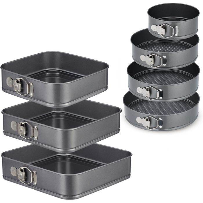 Набір для випічки Relaxdays, 7 предметів, круглі та квадратні форми, 18-28 см, сталь з антипригарним покриттям