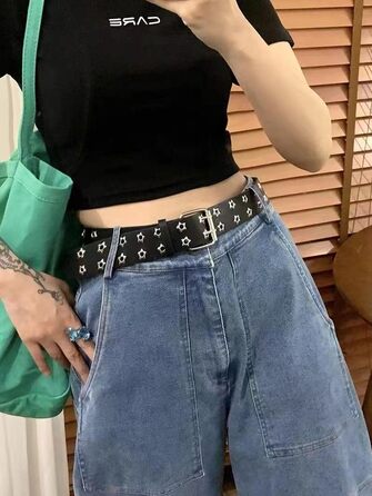 Жіночий шкіряний ремінь Punk з пряжкою, для джинсів та пальто, з декоративними отворами, чорний