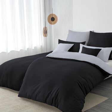 Комплект постільної білизни 135x200 4 частини з мікрофібри, двостороння, чорний/сірий, з блискавкою (2x 135 x 200cm + 2x 80x80cm)