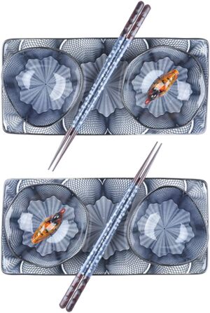 Набір для суші Artcome (10 шт) з кераміки в японському стилі - 2 тарілки, 2 соусники, 2 миски для закусок, 2 пари паличок, 2 підставки, темно-синій
