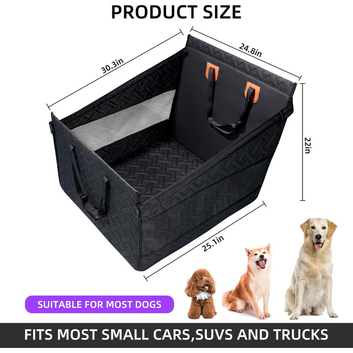 Автомобільний лежак для собак середніх, великих та маленьких порід, підходить для SUV та вантажівки, чорна шкіра, розмір L