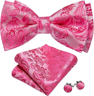 Батерфляй (метелик) для чоловіків Barry.Wang, шовк, візерунок павич, краватка-метелик, нагрудна хустинка та запонки, для весілля, свят, формальних заходів (рожевий)