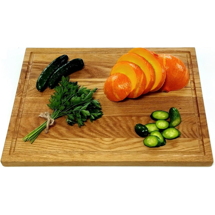 NATURE EDITION Cutting Board XL (40 x 30 x 2 cm) made of solid oak wood with a juice groove - wooden cutting board - serving board - antibacterial wooden cutting board - oak kitchen board - wooden meat cutting board