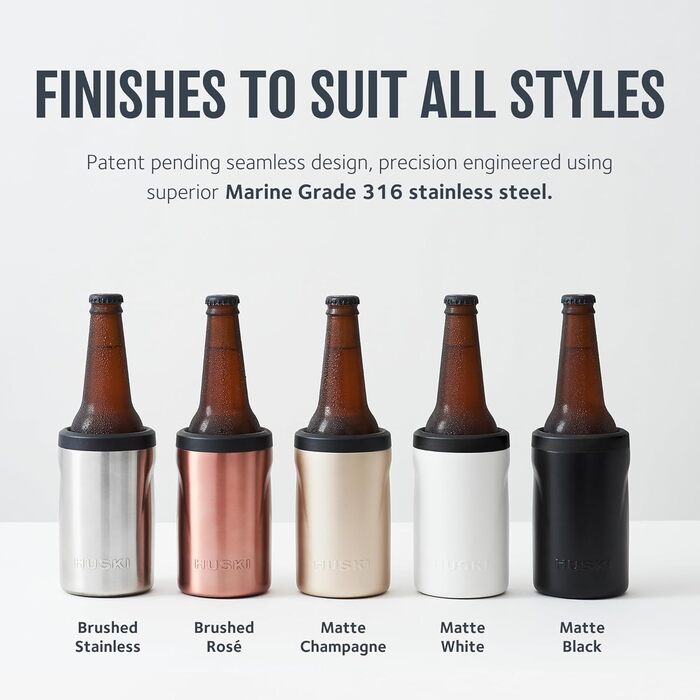 Охолоджувач для напоїв Huski Bierkühler 2.0 | Преміум тримач для банок та пляшок | З нержавіючої сталі Marine Quality | Знімний 3-в-1 відкривач | Функціонує як Tumbler | Подарунок (Нержавіюча сталь) | Підходить для 330ml, 355ml/12oz та 375ml