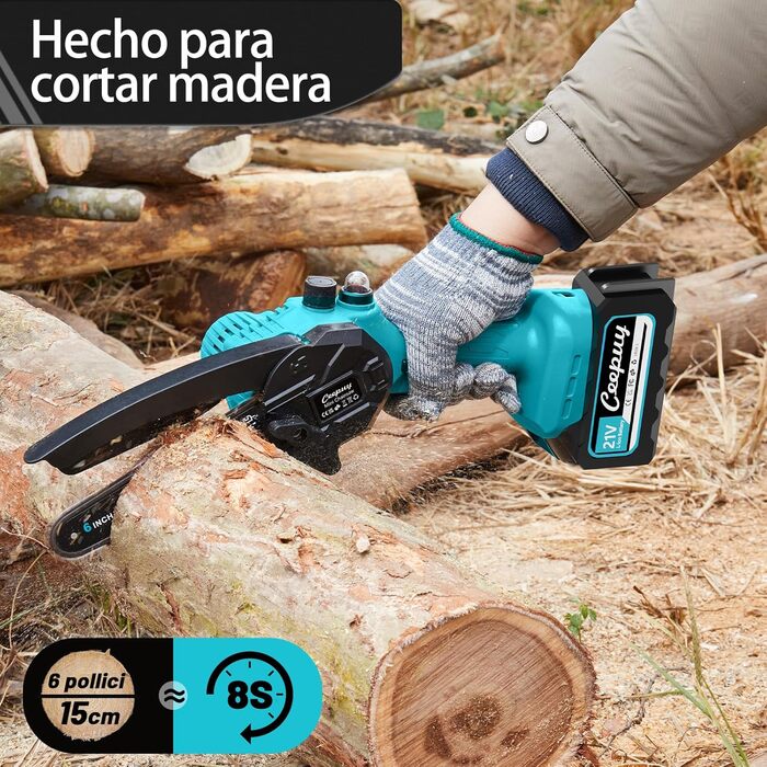 Акумуляторна міні-піла 6 дюймів 880W з чистої міді та блокуванням безпеки. Ідеальна електрична ручна пила для обрізки гілок та дерева в саду. 10000mAh