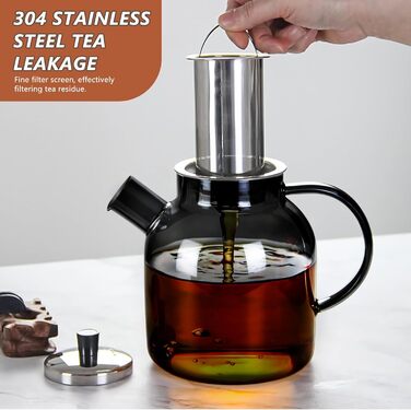 Скляний чайник для чаю з підставкою-підігрівачем та ситом, 1500 мл, заварник для листового та фруктового чаю