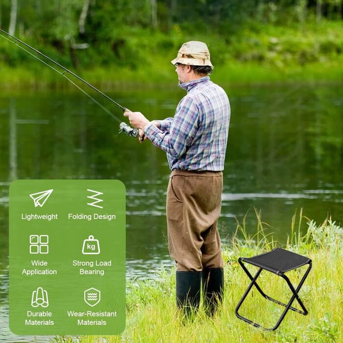 Складні стільці для кемпінгу, 2 шт. - компактні, легкі, для відпочинку на природі, риболовлі, пікніків, пляжу. З сумкою для зберігання, чорний