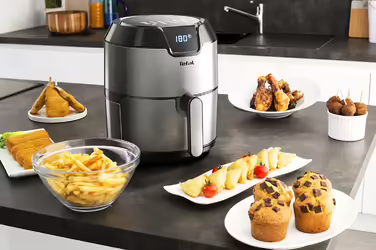 Tefal EY401D Hot Air Fryer Easy Fry Deluxe XL | Air Fryer | 1500 W | 4.2 L for 6 servings | 8 automatic programs | Digital display | energy-saving | healthy fryer without oil | stainless steel
