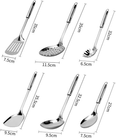 Набір кухонного приладдя 6 шт: ложка для готування, лопатка для смаження, нержавіюча сталь