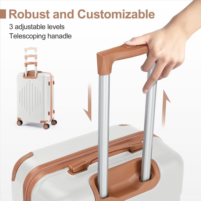 Набір валіз LEADZM 3 шт. з захистом кутів, ABS, телескопічний ручка, ручна поклажа, контрастне забарвлення (кремово-білий)