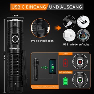 Ліхтар тактичний Wurkkos TS22 LED XHP70.3, 4800 люмен, водонепроникний IPX68, 6 режимів, CRI90, 5000K (зелений)