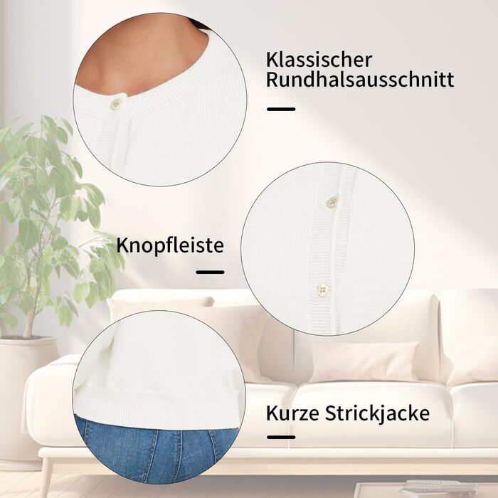 Жакет KESSER з довгими рукавами, в'язаний, осінньо-зимовий, класичний з ґудзиками, круглий виріз, в'язаний кардиган, елегантний, повсякденний, в'язаний жилет (білий, XXL)
