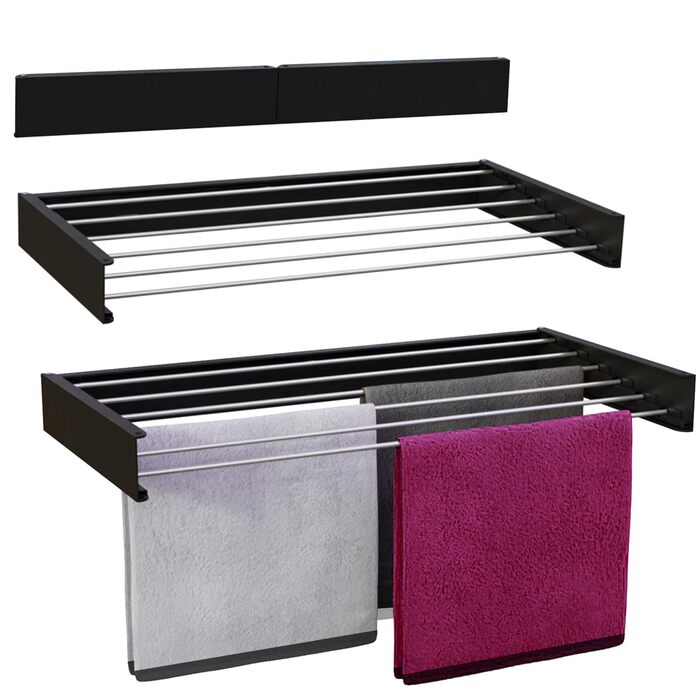 Настінна сушилка для білизни Vonia Wandtrockengestell 100x50 см – компактна та складана. Міцна сушарка для ванної, балкону та квартири – чорна