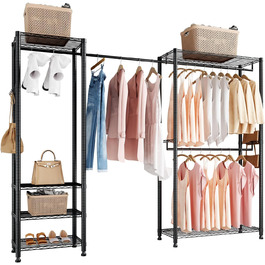 Вешалка для одягу VEVOR з 4 перекладинами, 8 гачками та 6 полицями, 385,5 кг вантажопідйомність, відкрита шафа для одягу