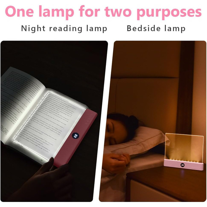 Світлодіодна плоска лампа для читання книг HOTUT Lightwedge, портативна LED-підсвітка сторінок для ліжка з захистом очей, рожева