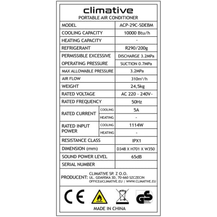 Мобільний кондиціонер з витяжним шлангом 10000 BTU, 2,9 кВт, WiFi, Tuya Smart, для квартир до 29 м², з ущільнювачем для вікна