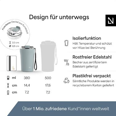 Термокружка для кави та напоїв LARS NYSØM 380 мл, Sky Blue | З нержавіючої сталі, Tritan кришка, з петлею для перенесення, ізольована, витокозахисна