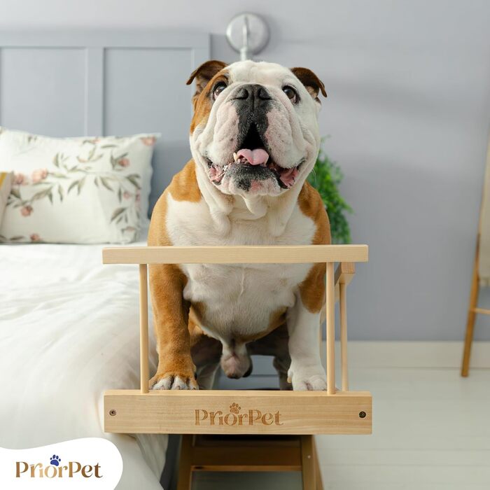 Сходинки для собак PRIORPET з берези з поручнями - регульована висота до 94.5 см - складаються - антиковзаюча поверхня - для маленьких собак до 23 кг - натуральне дерево
