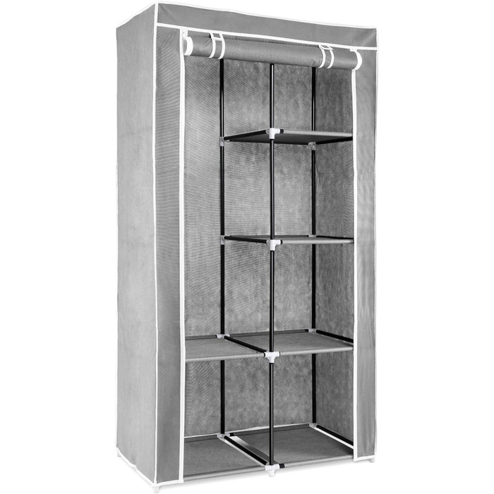Navaris Fabric Wardrobe with Clothes Rail - Folding Wardrobe 88x170x45cm with Rail - Large, Stable Closet - Foldable Fabric Wardrobe made of Nonwoven Fabric in Light Grey