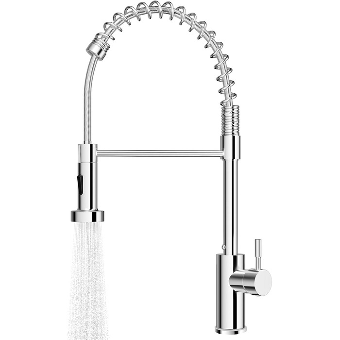Кухонний змішувач з висувною лійкою, 360° поворот, 2 режими струменя, нержавіюча сталь, хром