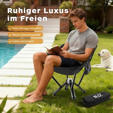 Крісло кемпінгове складне посилене 600lbs (до 272 кг) для пікніка, риболовлі, саду, чорне