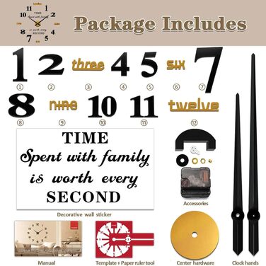 Vangold Modern Mute DIY Large Wall Clock 3D Sticker Home Office Decor Gift