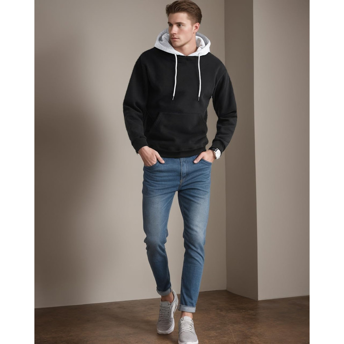 Чоловічий худі з капюшоном, довгим рукавом, вітрозахисна куртка, блоковий колір, сірий (XXL)