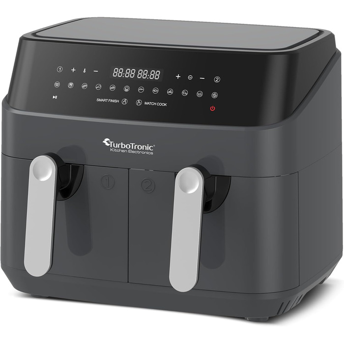 Аерофритюрниця TurboTronic Doppel XXL 9л (2х4.5л) з цифровим керуванням, сіра - фритюрниця без олії, 12 програм