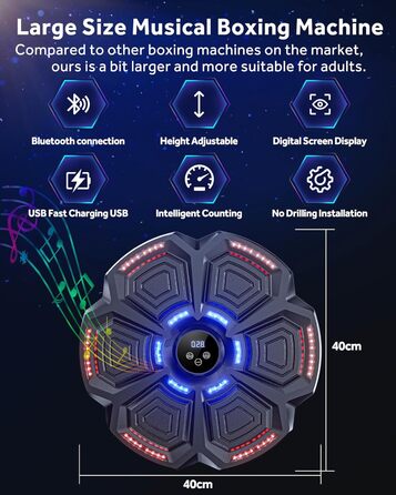 Music Boxing Machine for Adults & Kids - LED Light Electronic Punching Bag with Bluetooth Speaker & 9 Speed Modes