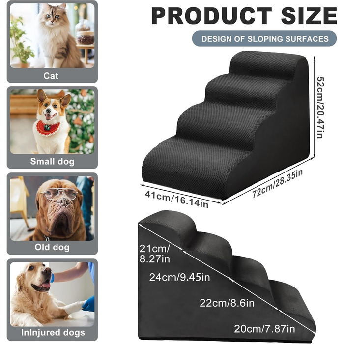 Сходинки для собак Mozvvco: 4 сходинки, м'який матеріал, знімна оббивка, чорного кольору