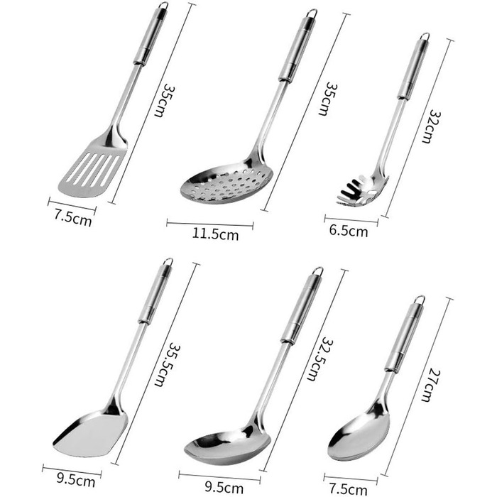 Набір кухонного приладдя 6 шт: ложка для готування, лопатка для смаження, нержавіюча сталь